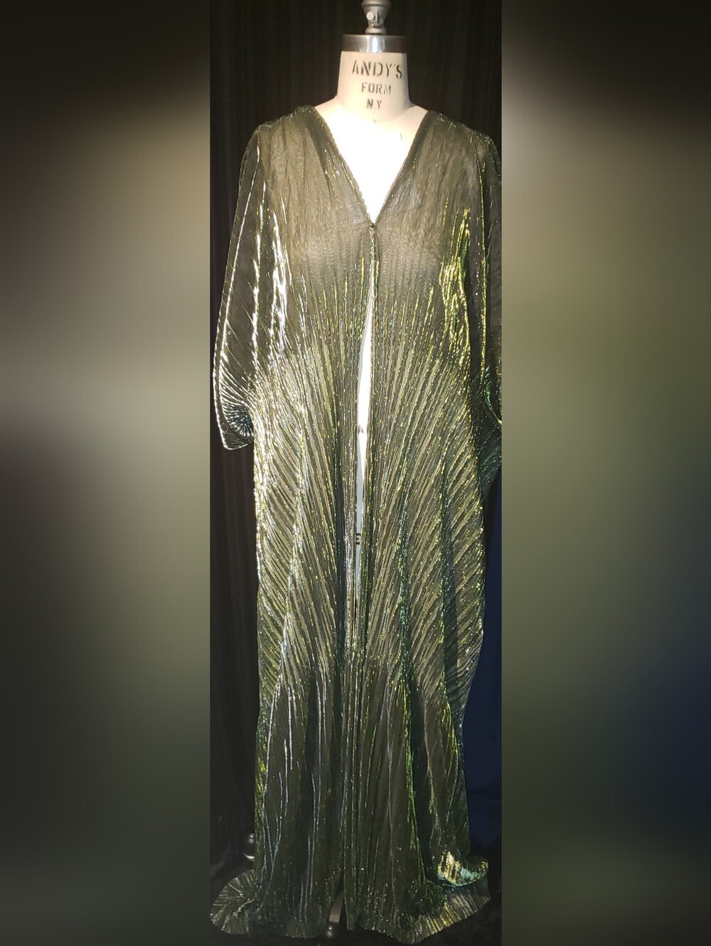 Rare 1of1 Accordian Metallic Iridescent Semi Sheer Doubl Sided Sample Dress